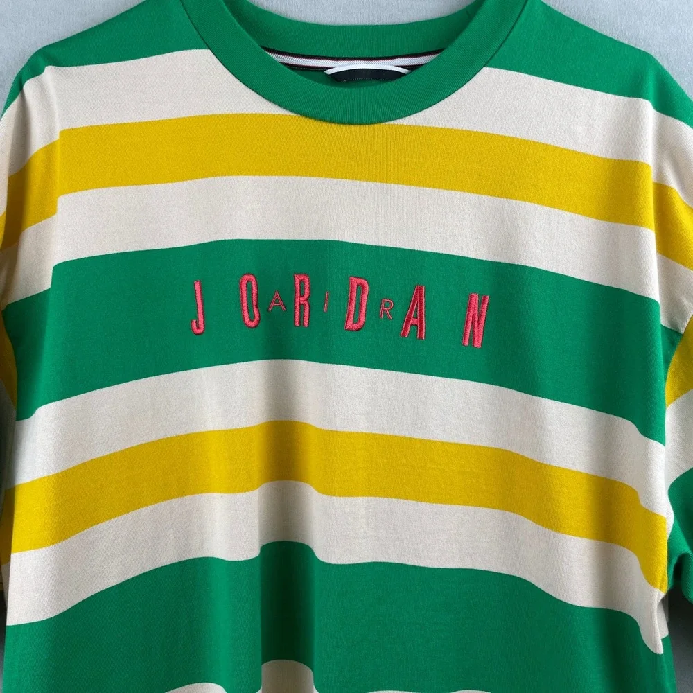 Jordan DNA HBR Striped T Shirt Men L Green Yellow White Embroidered Logo Tee Air